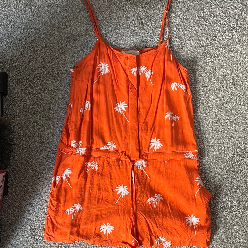 Peach Love Orange Palm Tree Print Romper
